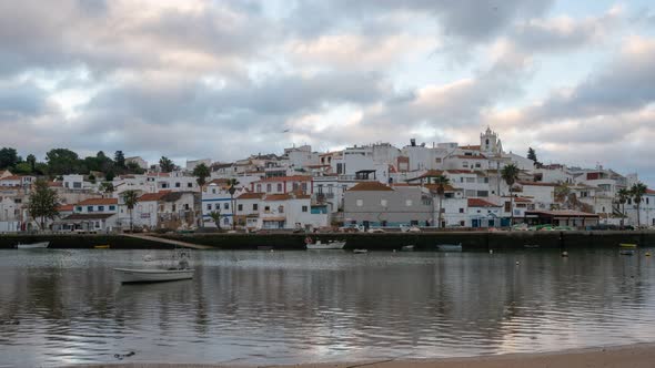 Ferragudo city Timelapse with fishing boats in Algarve, Portugal