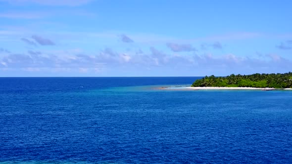 Aerial drone landscape of lagoon beach trip by ocean and sand background