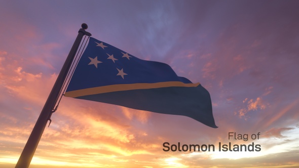 Solomon Islands Flag on a Flagpole V3