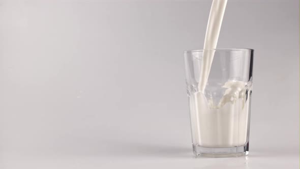 Super Slow Motion Milk Pours Jet Into the Glass