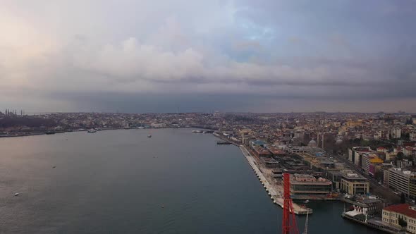 Istanbul City and Bosphorus on Cloudy Morning in Spring