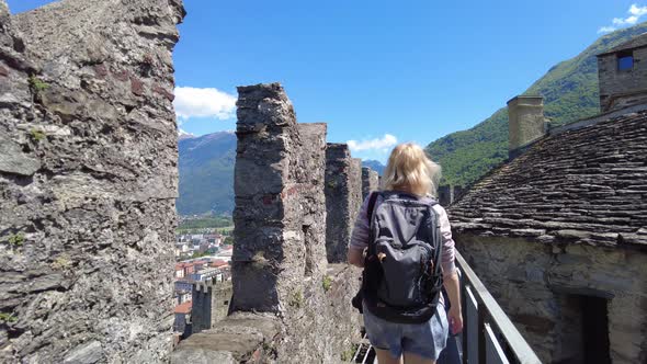 Woman at Bellinzona Cityscape View