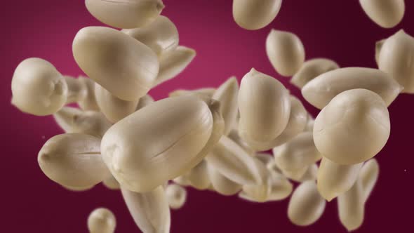 Flying of Roasted Peanuts in Deep Fuchsia Background