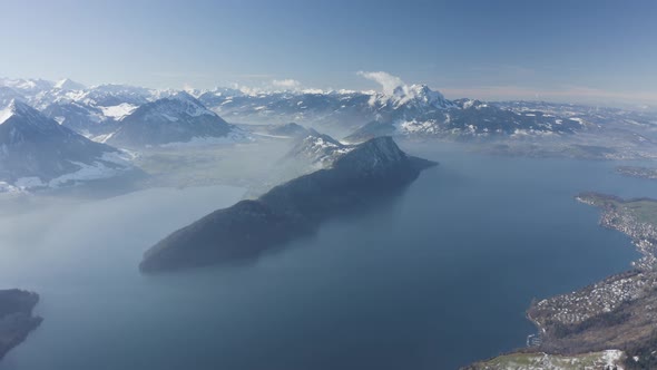 Aerial view of Vierwaldstattersee lake, Switzerland.