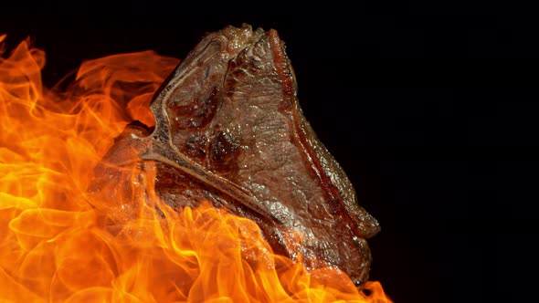 Super Slow Motion Footage of Grilled Tbone Meat in Fire at 1000Fps