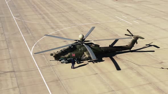 Attack Helicopter Mi28 UB at the Takeoff Site