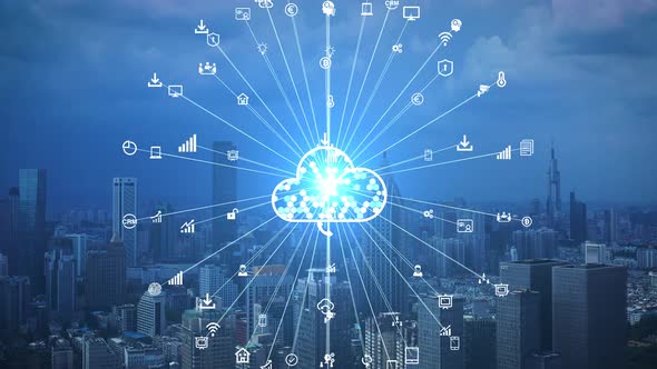 Cloud computing concept. Smart city. Communication network