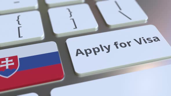 APPLY FOR VISA Text and Flag of Slovakia on the Keyboard