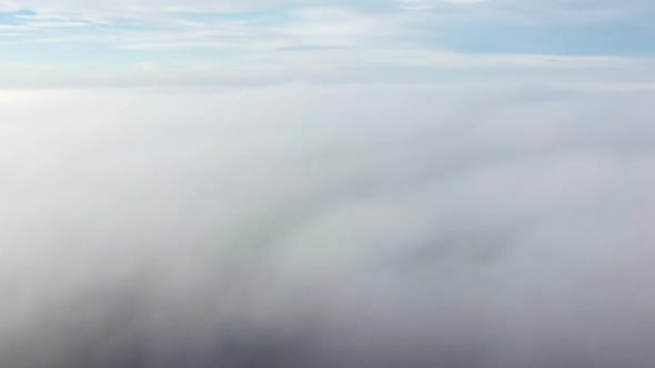 Aerial Drone View Flight Over Fog