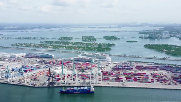 Panoramic View of the Port of Miami, Port Infrastructure. Daytime Aerial Shoot