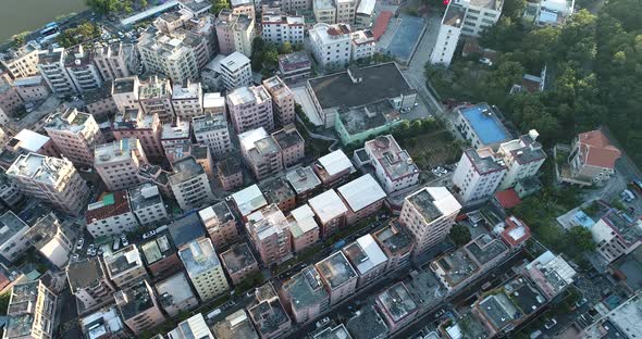 Aerial footage of urban village landscape in Shenzhen city,China