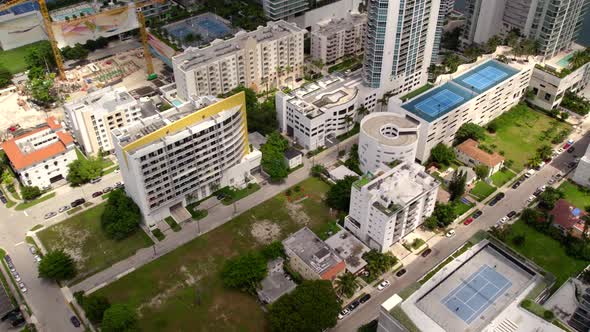 Aerial Tilt Up Reveal Miami Edgewater Highrise Architecture