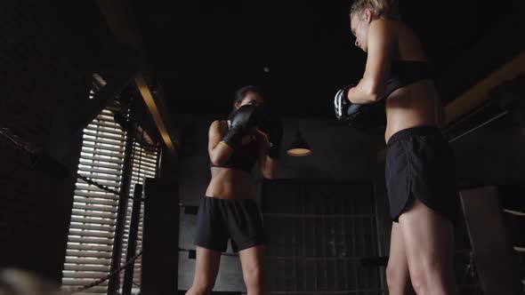 Young Fighter Exercising with Sparring Partner