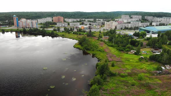 Aerial View of the City of Kondopoga in Karelia