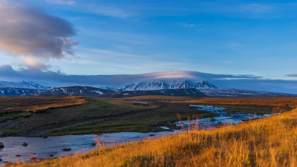 Highlands River and Snow Covered Mountains Time Lapse