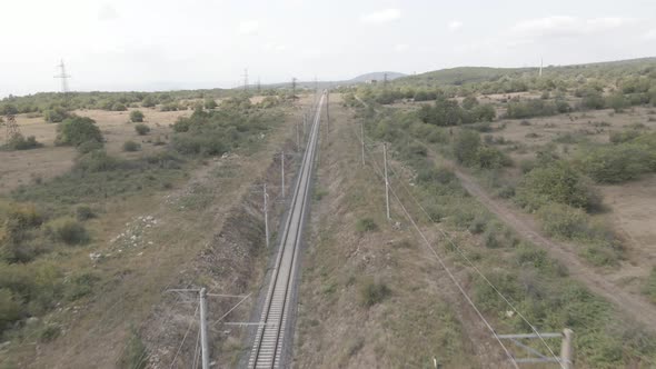 Aerial view of empty Railway lines in Samtskhe-Javakheti region of Georgia.