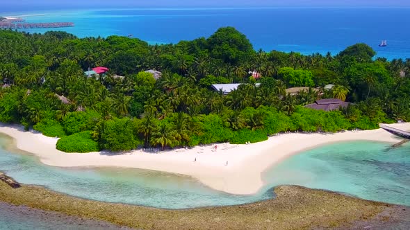 Drone nature of resort beach break by blue ocean and sand background