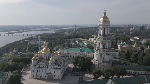 Kyiv. Ukraine: Aerial View of Kyiv Pechersk Lavra. Gray, Flat