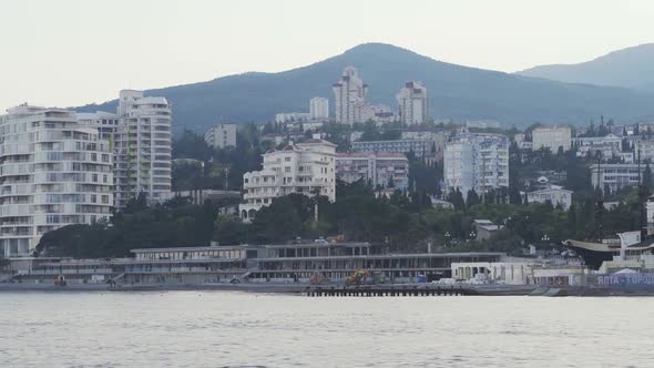 Yalta City Panorama, View From Water. Crimean Resort on Black Sea
