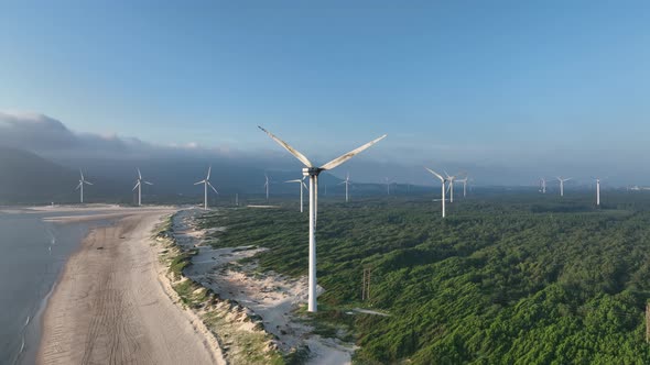 Wind Turbines in mountain during sunset