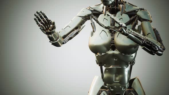 Sci-fi Robot Woman Animation in the Digital World of the Future