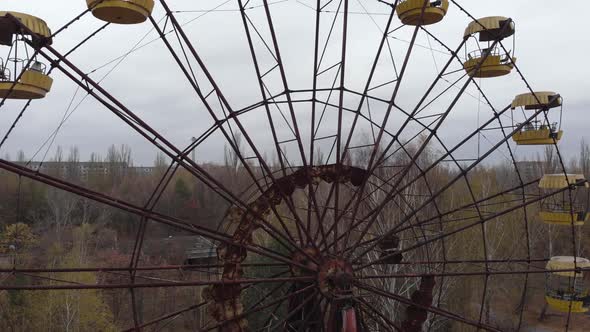 Chernobyl Exclusion Zone. Pripyat. Aerial. Abandoned Ferris Wheel.