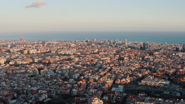 Extreme Wide Aerial View of Barselona Picturesque Cityscape at Daytime