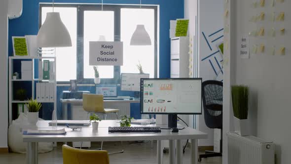 Keep Social Distance Sign in Empty Business Office