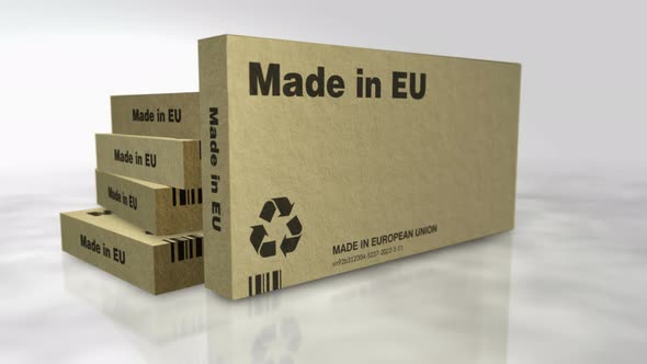 Made in EU box abstract concept 3d rendering
