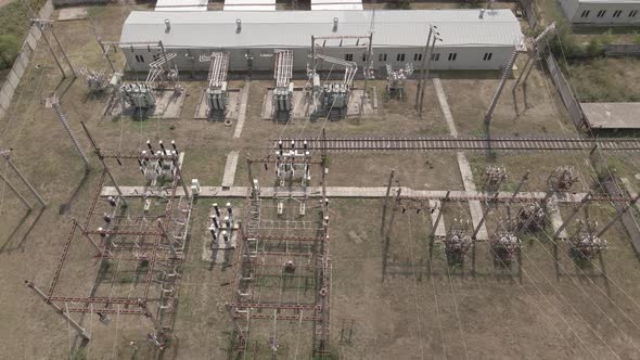 Aerial view of Traction substation of Tetritskaro railway station, Georgia 2021