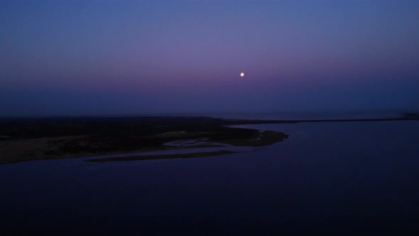 Calm Waters Of Brielse Meer At Nighttime. aerial