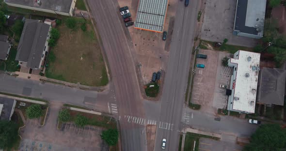 Aerial of cars driving on city street in Houston, Texas