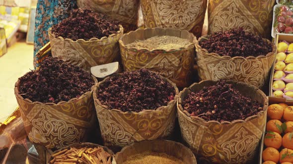 View on Hibiscus Tea Leaves and Different Herbs in Market