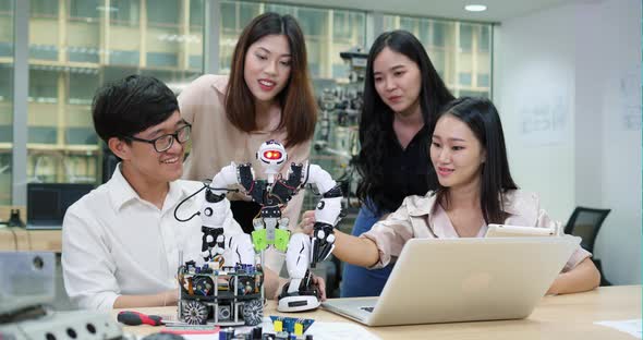 Startup team developing robotic