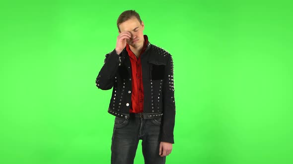 Guy Is Upset and Tired. Green Screen