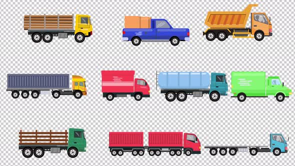 10 Animated Trucks Alpha Channel 4K Truck Pack