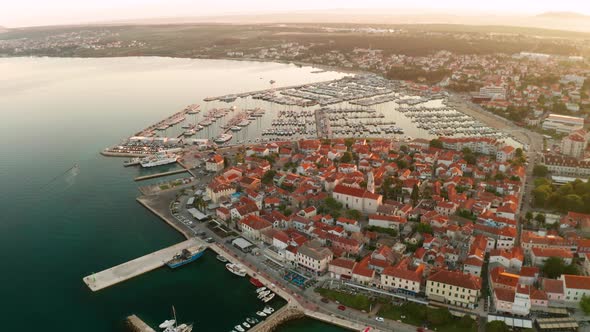 Aerial View of Old Town of Biograd Na Moru in Croatia at Sunset