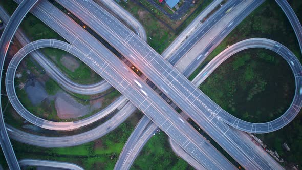 4K : Aerial drone hyperlapse video of elevated toll road junction