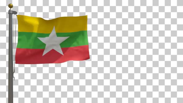 Myanmar Flag on Flagpole with Alpha Channel