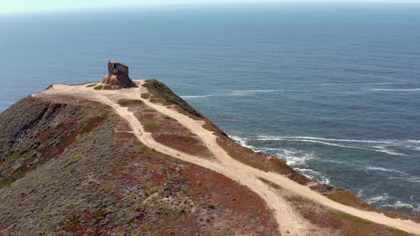 AERIAL:  drone, devils slide bunker at Montara, circulating around