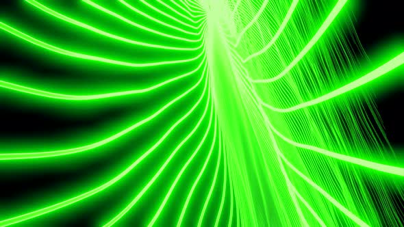 Abstract Green Neon Rays Around Energy Long Core in the Middle