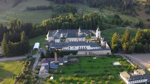 Aerial View Of Putna Monastery In Romania