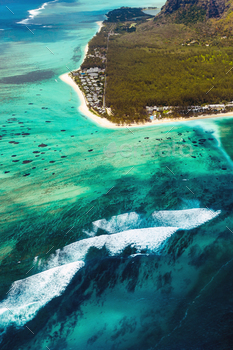 A bird's-eye view of Le Morne Brabant, a UNESCO world heritage site.Coral reef of the island of / Photodune, Misc