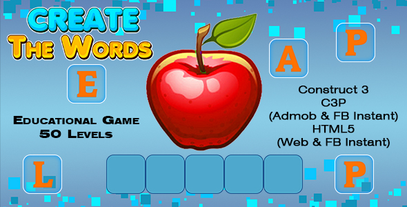 Create The Words Kids Education Game (Construct 3 | C3P | HTML5) Kids Game