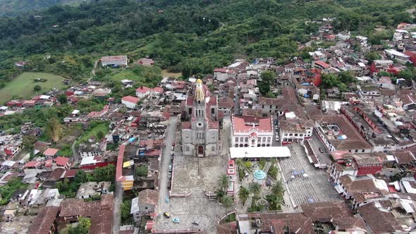 Cuetzalan City Aerial Drone View in Mexico