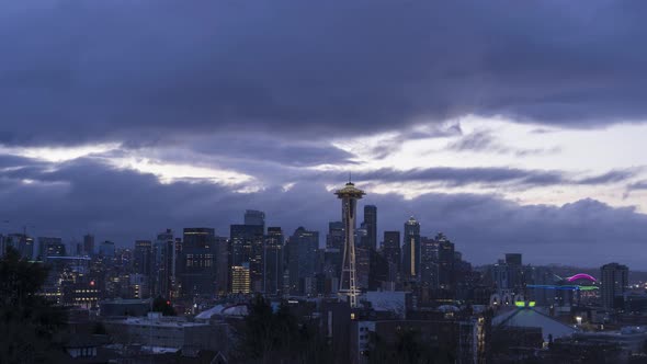 Seattle Skyline on Cloudy Evening