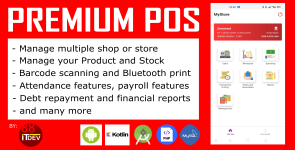 Premium Point Of Sale (POS) Android and Rest API, php mysql, super complete features