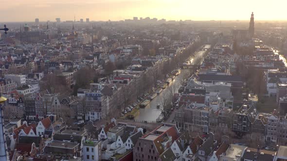 Amsterdam City Aerial View Showing the Canals and Architecture