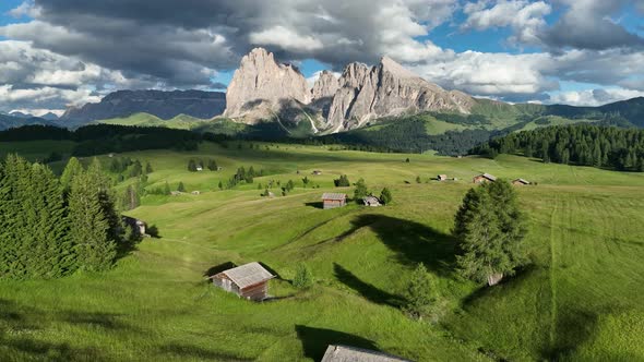 Evening on the Seiser Alm in the Dolomites mountains