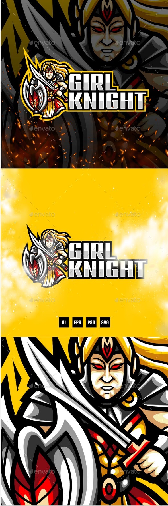 Girl Knight E-Sport and Sport Logo Template